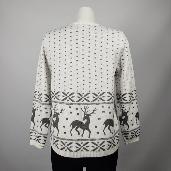 Tradition Country Collection White Knit Reindeer Button Up Cardigan Size S - Picture 6 of 9